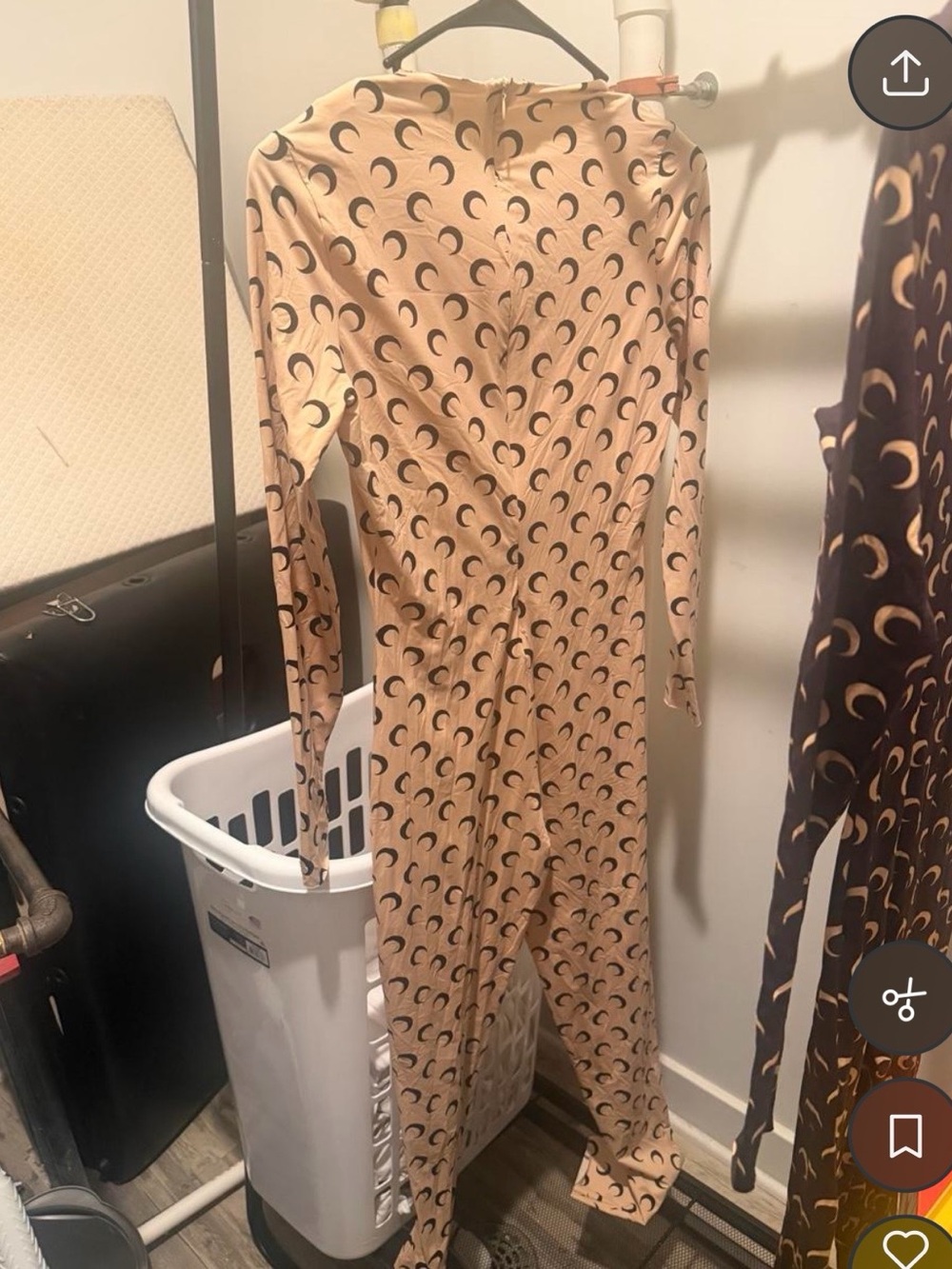 Marine Serre Beige Crescent-Print Long Sleeve Dress
